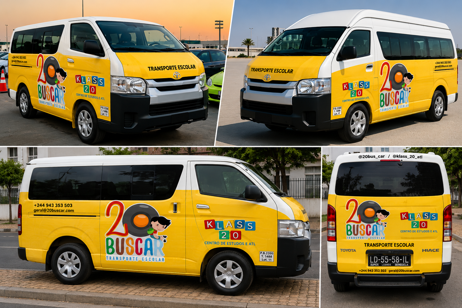 Carrinha 20Buscar — vistas frontal, lateral e traseira da frota oficial